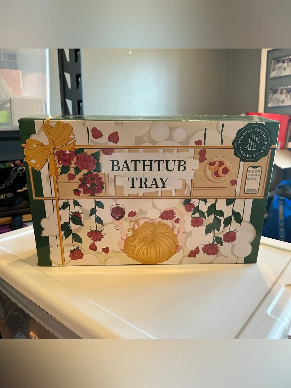 Bamboo Bathtub Tray - Expandable Caddy with Book, Tablet & Wine Glass Holder